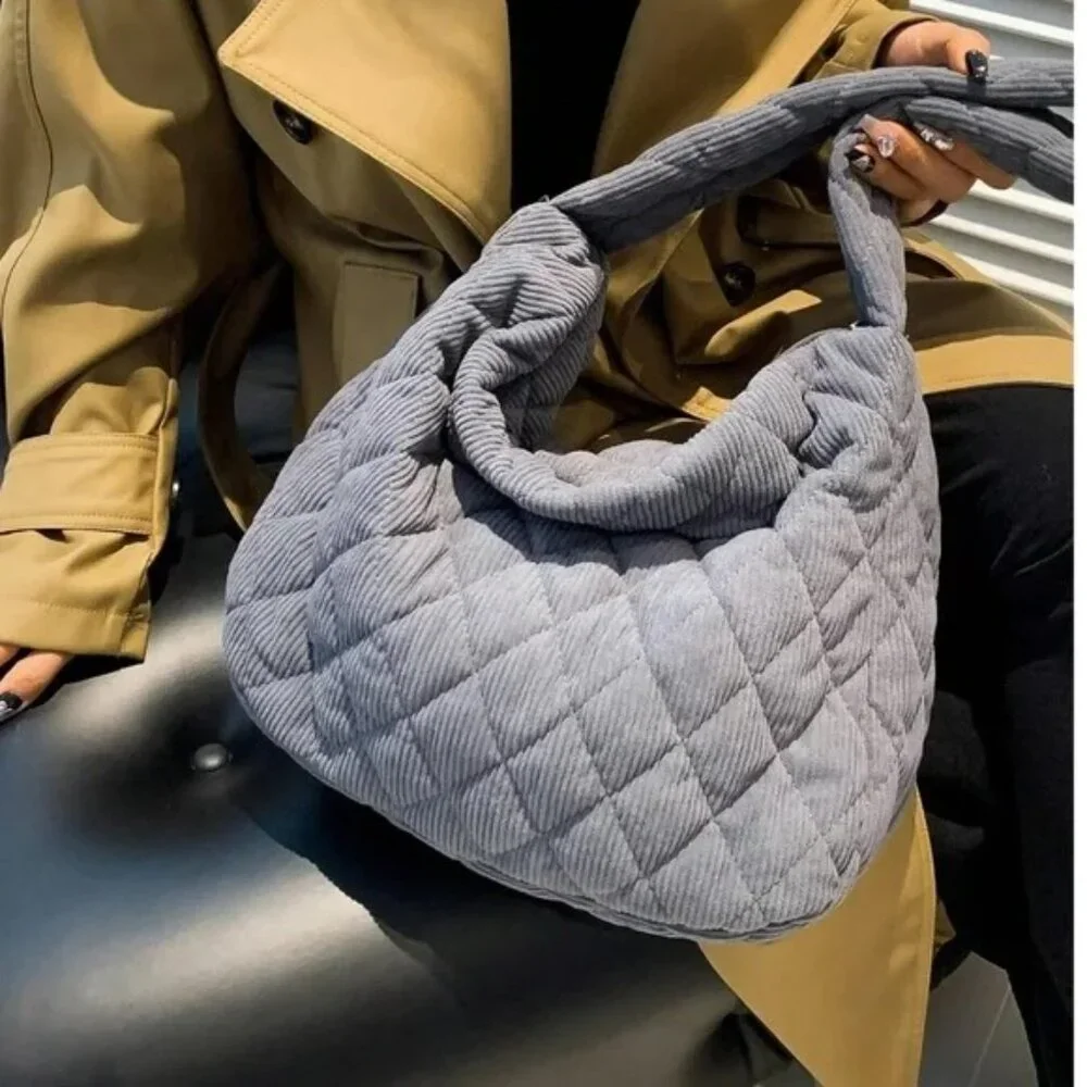 Luxe Quilted Corduroy Puffer Messenger Shoulder Crossbody Travel Bag
